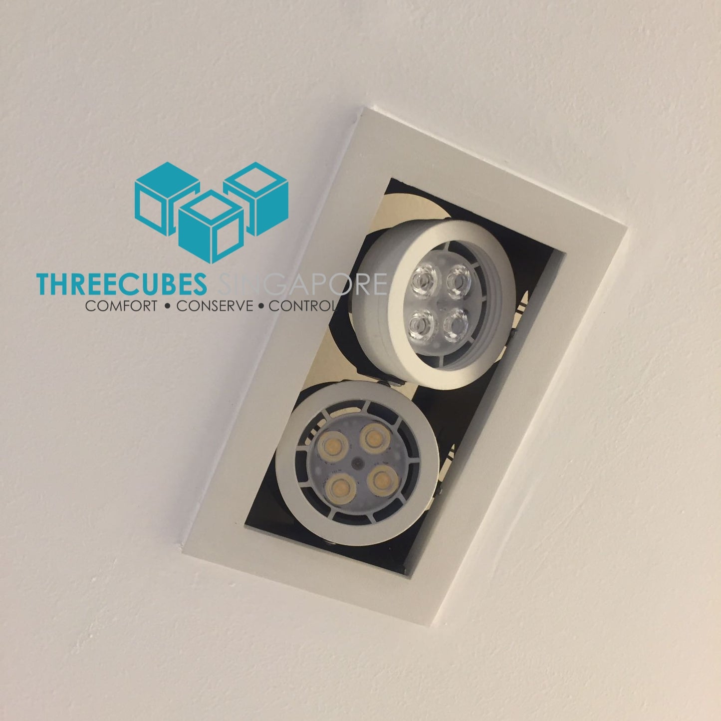 LED recessed Adjustable Spotlight Double Downlights (GU10/MR16) with spot rims - Three Cubes Lightings (Singapore)