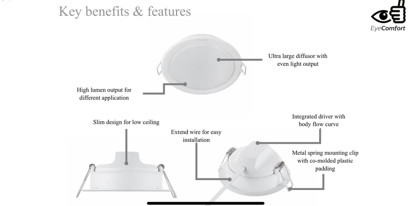 NEW Philips Meson Round Downlights (EyeComfort) - Three Cubes Lightings (Singapore)