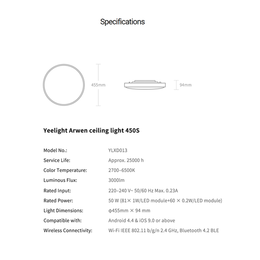 Yeelight Arwen smart white LED Ceiling Lights (Ambience Backlight)