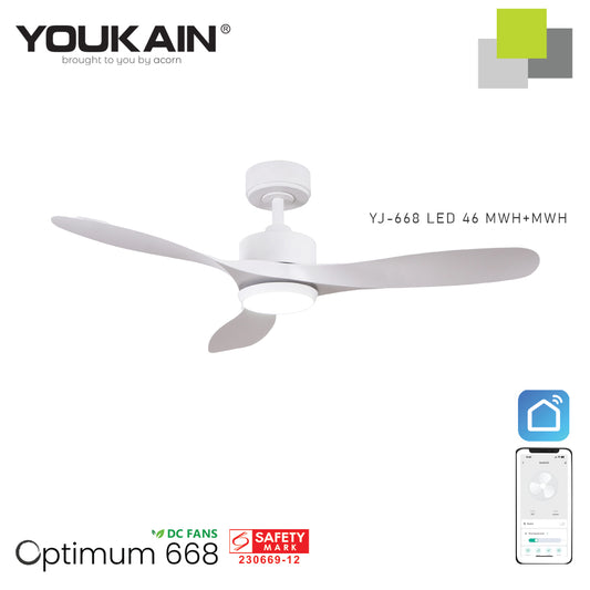 YOUKAIN –Smart Ceiling Fan (Wifi)(White downrod) (PRE-ORDER)