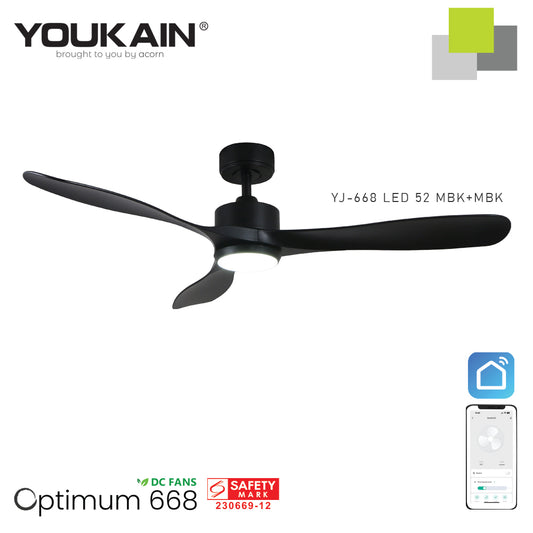 YOUKAIN –Smart Ceiling Fan (Wifi)(Black downrod) (PRE-ORDER)
