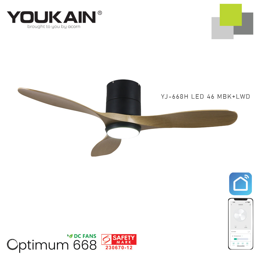 YOUKAIN –Smart Ceiling Fan (Wifi)(Black Hugger)