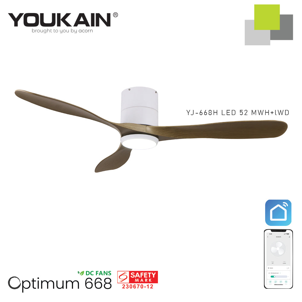 YOUKAIN –Smart Ceiling Fan (Wifi)(White Hugger)