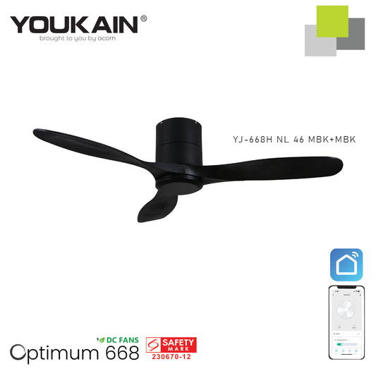 YOUKAIN –Smart Ceiling Fan (Wifi)(Black Hugger) (PRE-ORDER)