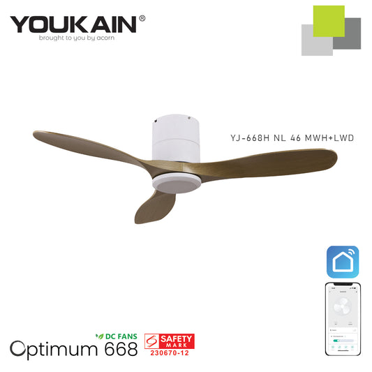 YOUKAIN –Smart Ceiling Fan (Wifi)(White Hugger)