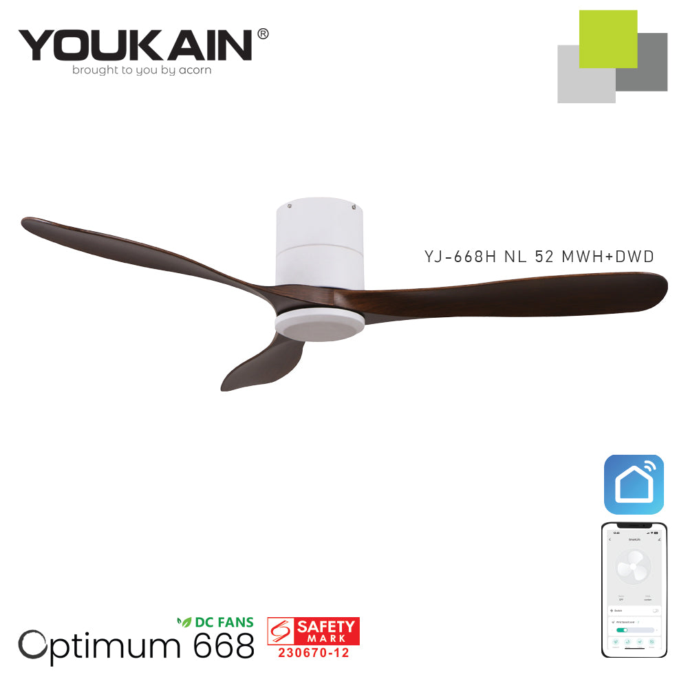 YOUKAIN –Smart Ceiling Fan (Wifi)(White Hugger)