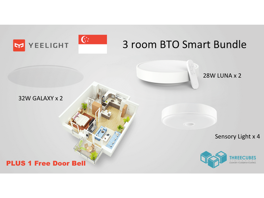 HDB BTO 3 Room SMART-NATION LED Bundle (YEELIGHT) - Three Cubes Lightings (Singapore)