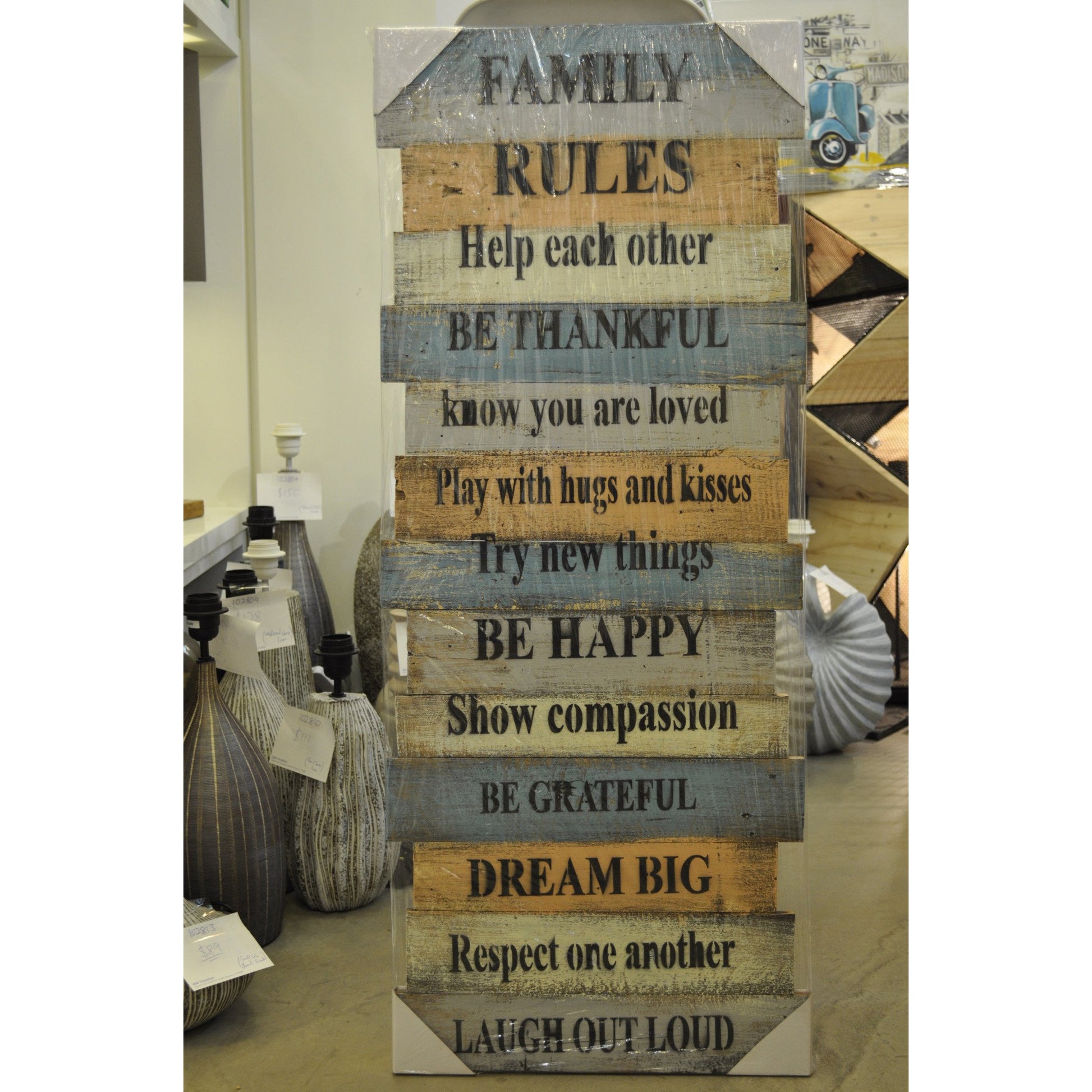 Painted Wood- Family Rules - Three Cubes Lightings (Singapore)