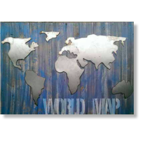 Alu on Wood- World Map - Three Cubes Lightings (Singapore)