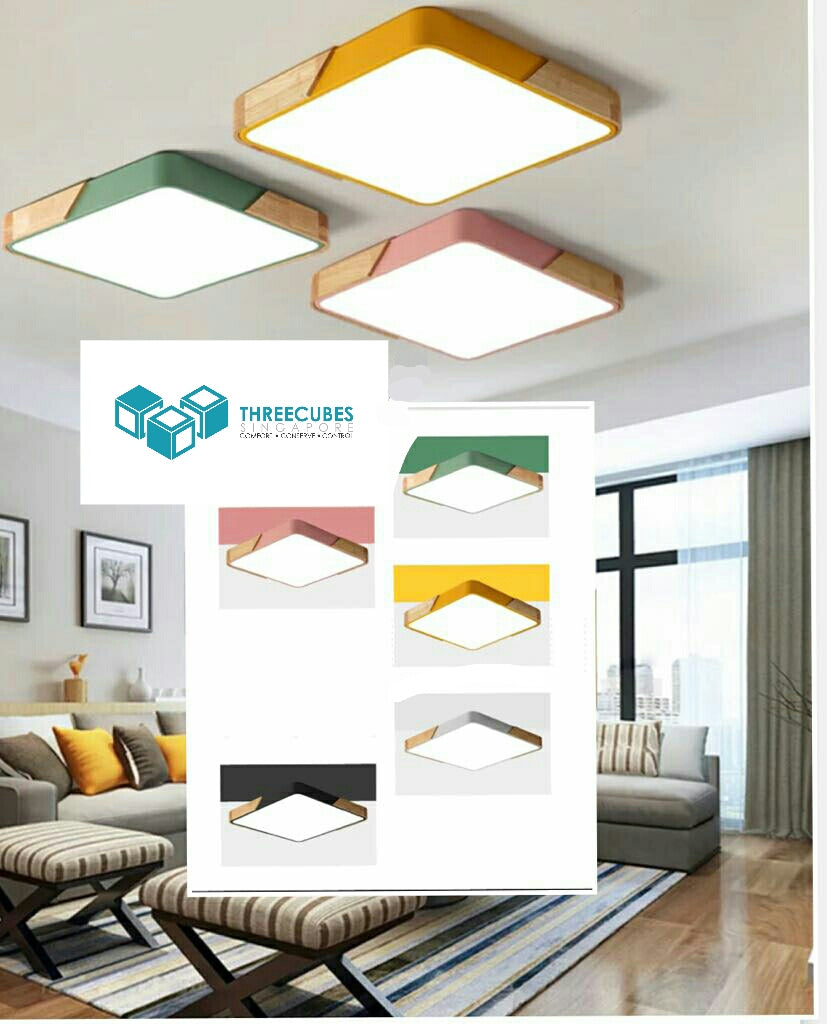 LED Square Ceiling Lamp (Wood & Colour Theme) - Three Cubes Lightings (Singapore)